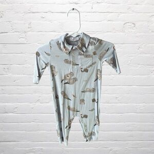Angel Dear // Bamboo Light Blue Baby Romper Outfit with Otter Design and Pocket